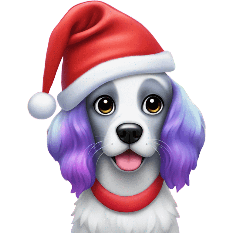 Lisa frank Christmas dog with Santa hat emoji