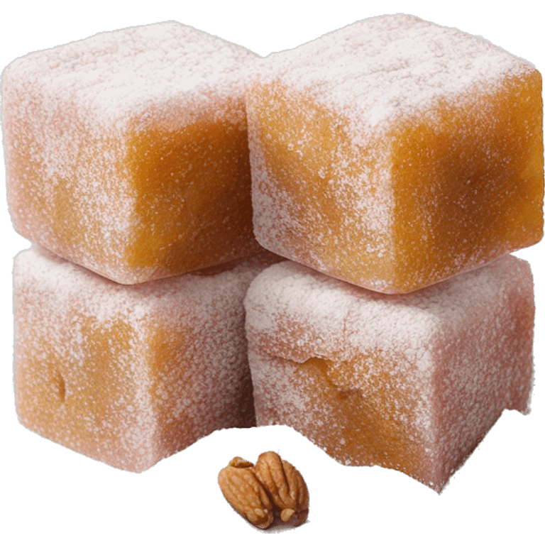 Turkish delight stacked cubes with chopped walnuts and covered with powdered sugar  emoji