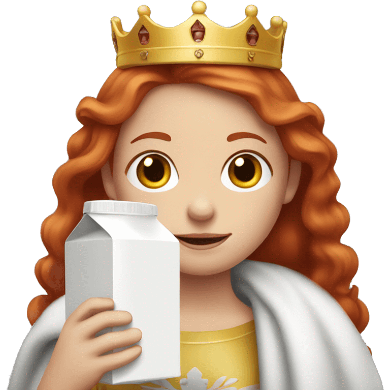 Red haired girl holding a milk carton wearing a crown emoji