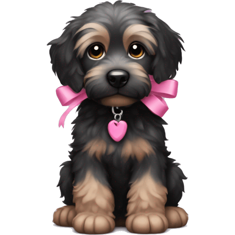 scruffy black puppy pink ribbon  emoji