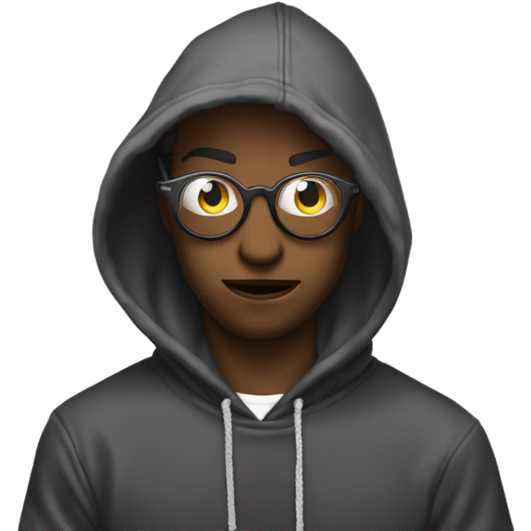 He person hoodie glasses cryberpunk and hold up bitcoin emoji