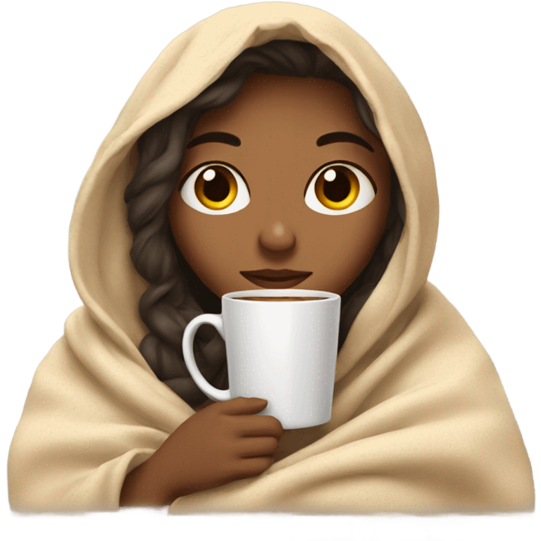 girl inside a blanket sipping coffee eyes closed emoji