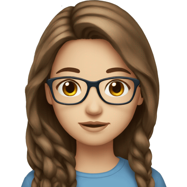 girl long brown hair blue eyes glasses emoji