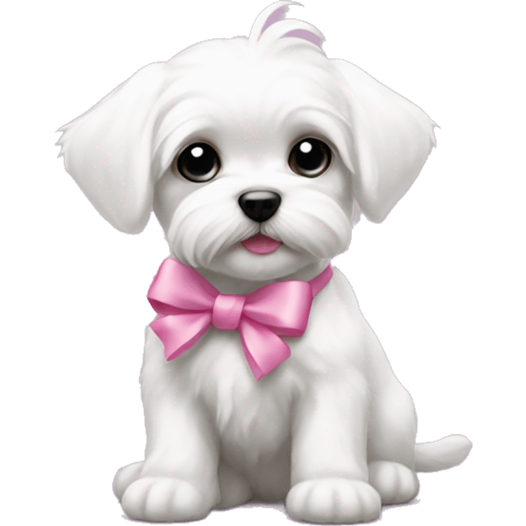 Mini white maltese puppy with a pink bow emoji