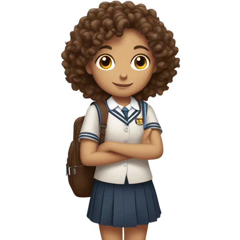 Little Girl with Brown Curly Hair And Schoolbag whole Body emoji