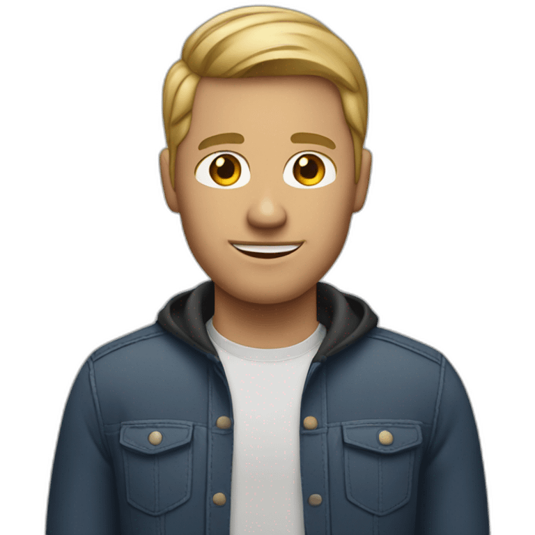 dark blonde guy with a mac book pro emoji