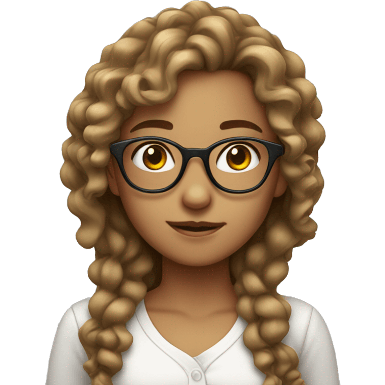 Long Curly hair girl with glasses with white shirt emoji