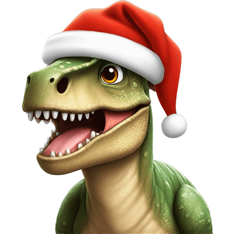 Dinosaur wearing Santa‘s hat ￼ emoji