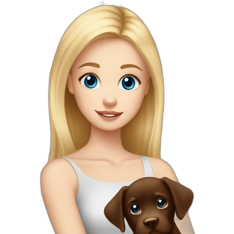 Blonde girlnblue eyes with chocolate puppie labrador emoji