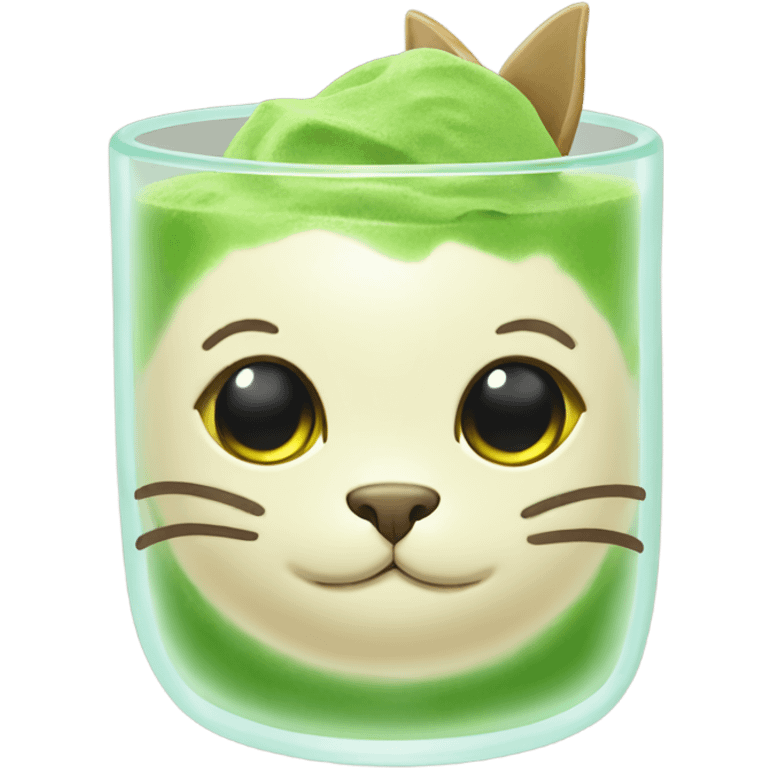 cat head cute inside of a matcha glass emoji