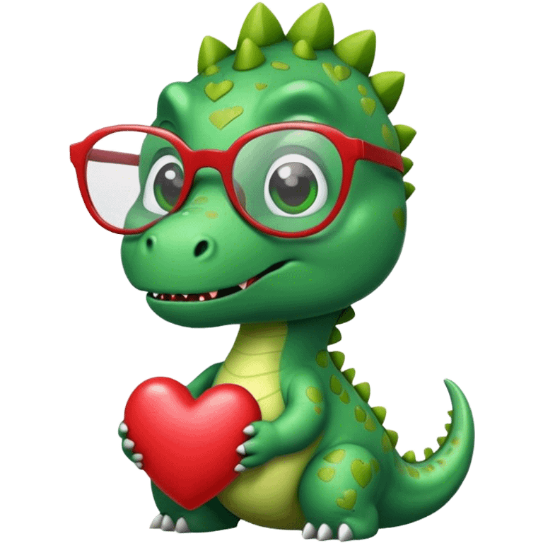 dinosaur in glasses holding hearts emoji