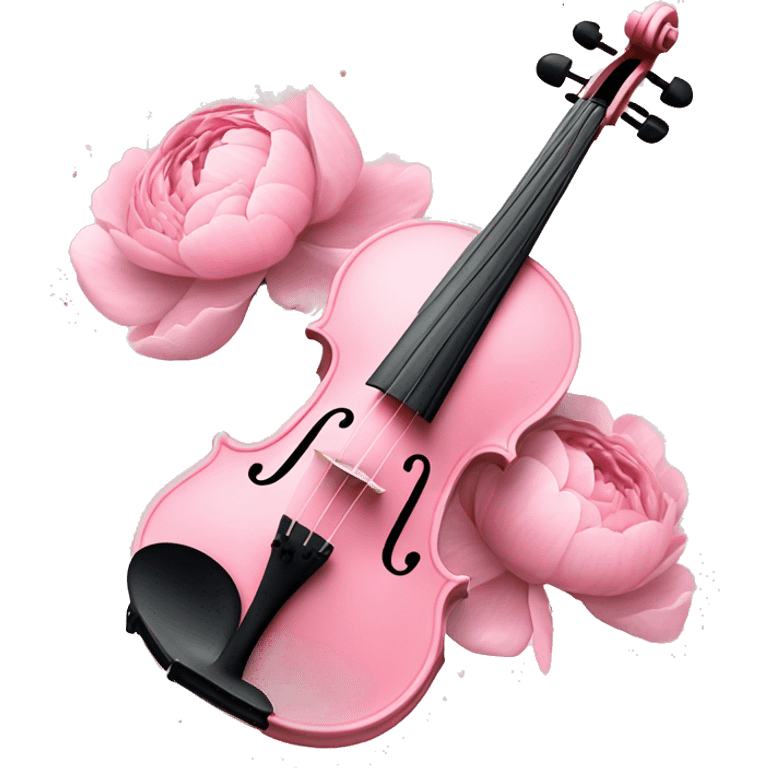 soft pastel pink violin with peonies and glitter emoji