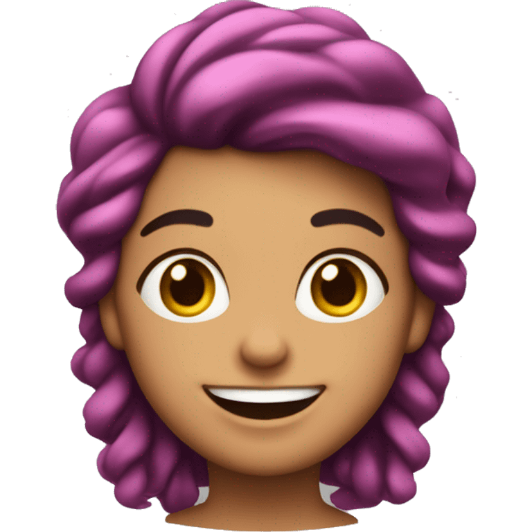 Mujer de 20 con el cabello rizado y negro con una blusa femenina rosada sonriendo emoji