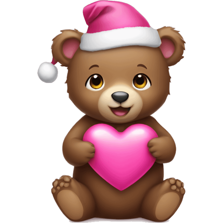 Baby Bear holding pink Christmas heart  emoji