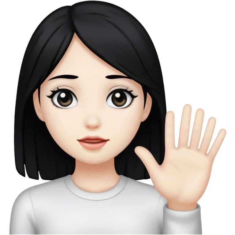 Girl with black hair white skin saying Bye  emoji