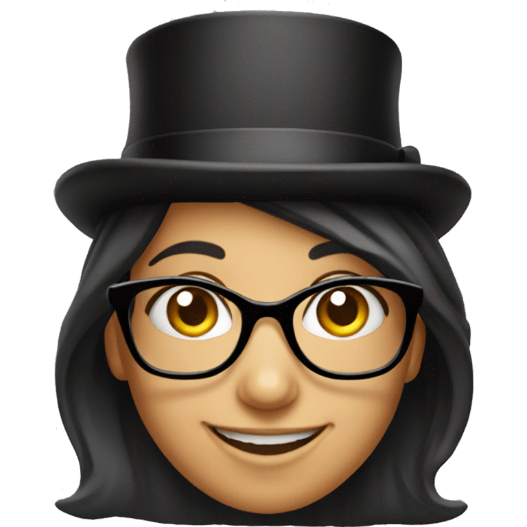 happy girl with glasses in top hat emoji