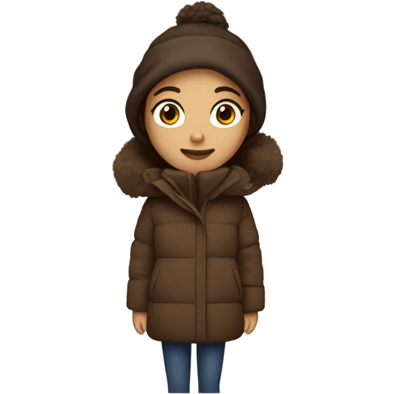 Brunette with a puffy brown winter coat  emoji