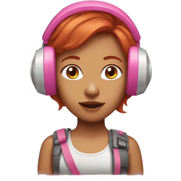 redhead girl with pink headset emoji