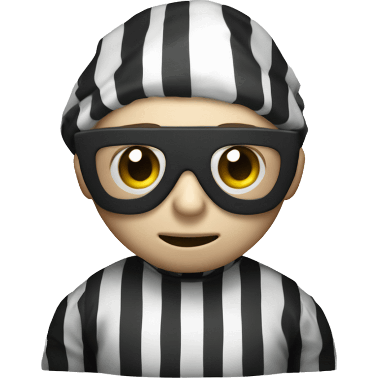 Bank robber, black and white striped shirt, eyemask, money sack emoji