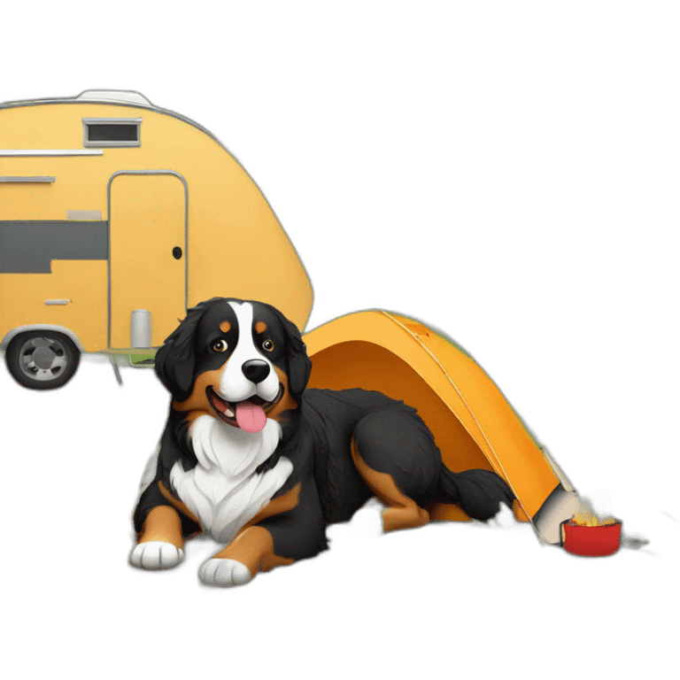 bernese mountain dog camping and camper emoji