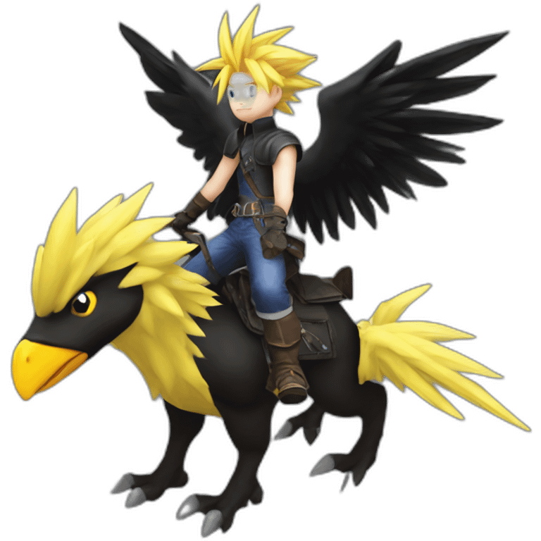 cloud strife riding a black chocobo emoji