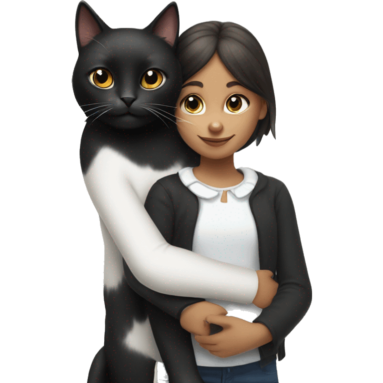 Black and white cat with young girl emoji