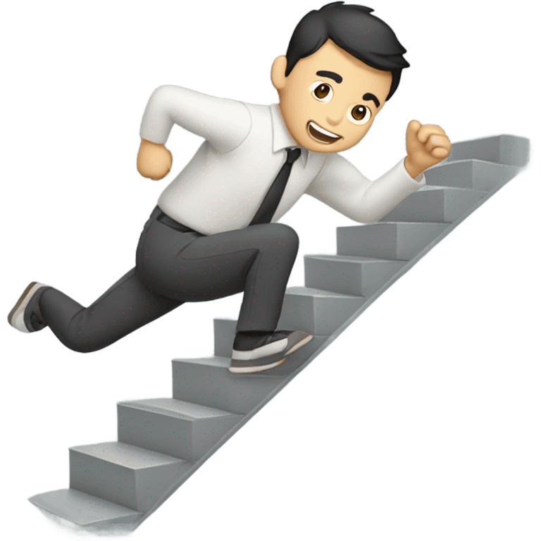 Asian guy falling down long steps emoji