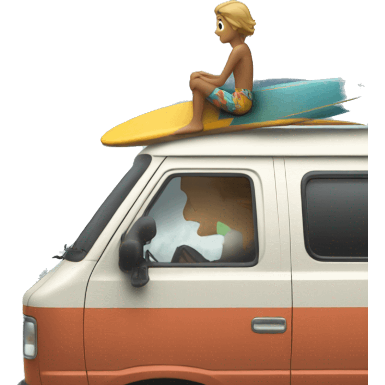 Surfer Watching the waves From the back of a van emoji