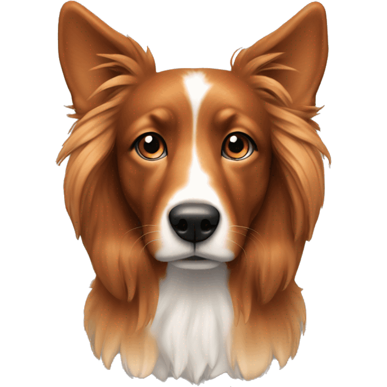 long haired copper dog with white belly and black spots on nose emoji