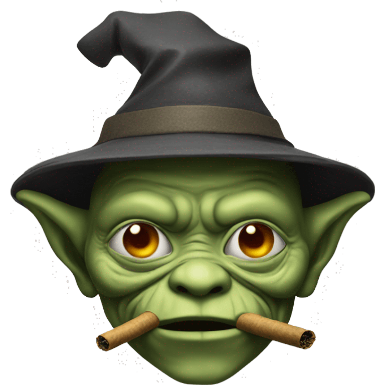 generate an emoji of a japanese goblin smoking and wearing a hat emoji