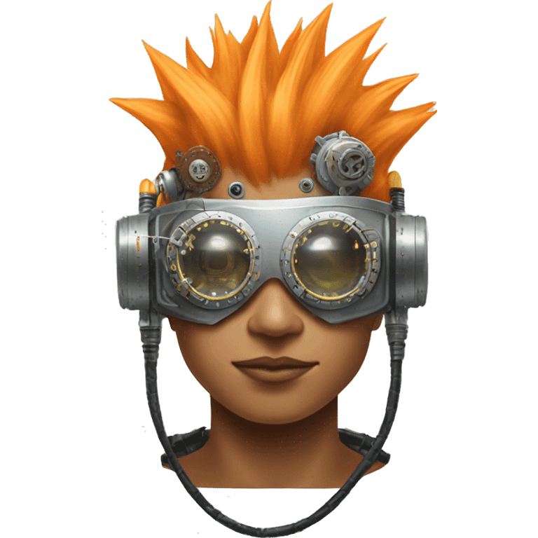 Light orange Mohawk hair make cyborg head with silver steampunk goggles and circuits emoji