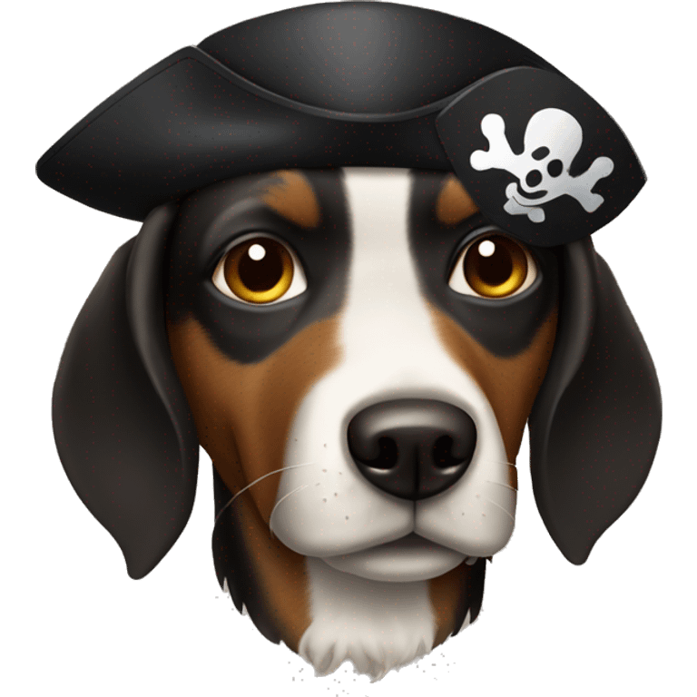  black and brown dog with pirate eye patch over one eye emoji