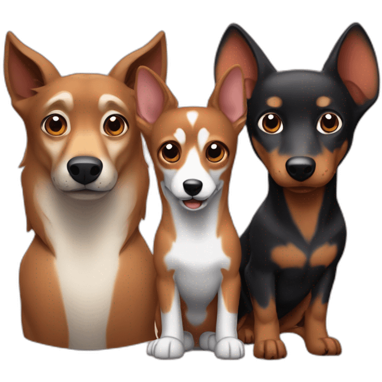 Cartoon wolf with brown Daschund and one Minpin like friends emoji