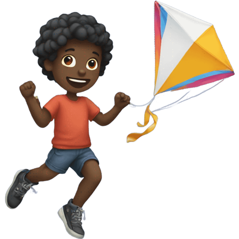 black kid flying kite emoji