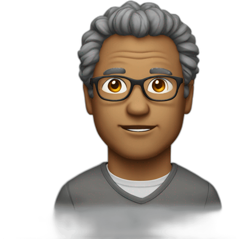 middle aged man wearing glasses with rocky hair emoji