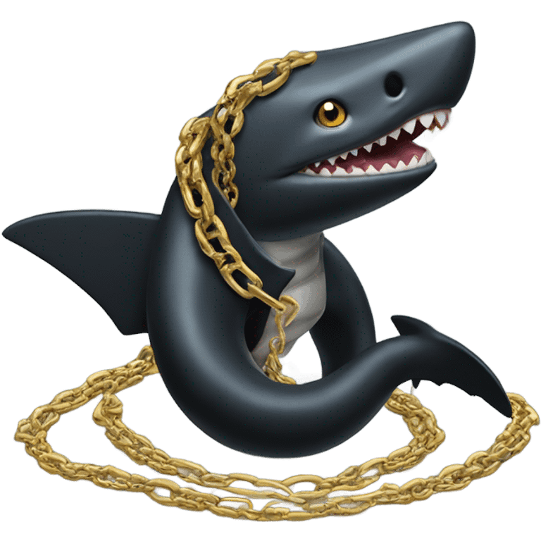 A black snake and a Shark , both rappers with gold chains emoji