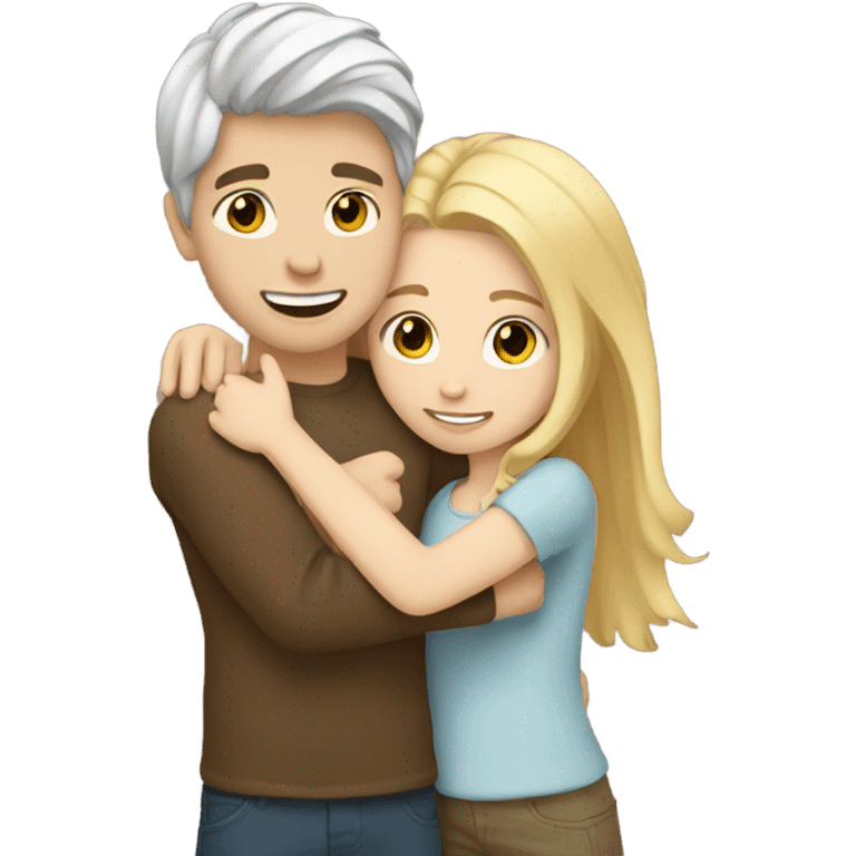 White skin Boy with brown hair hugging a girl with blonde hair  emoji