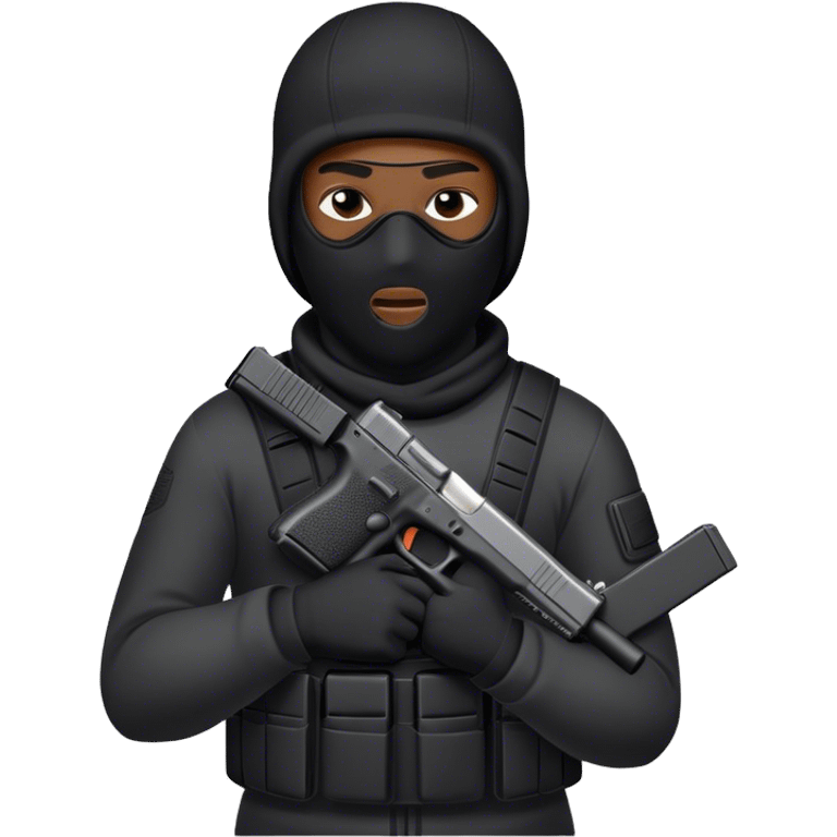 Black man in ski mask holding a Glock  emoji