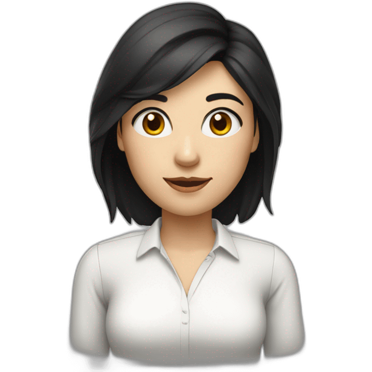 female Teacher with black hair and white skin and white shirt emoji