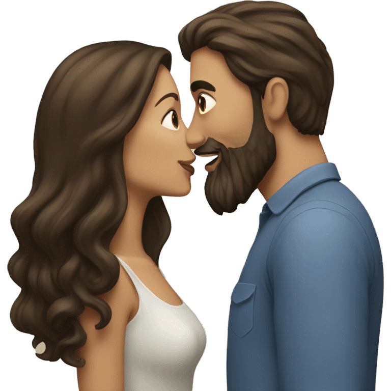 Brunette man with beard kissing brunette woman with long hair emoji