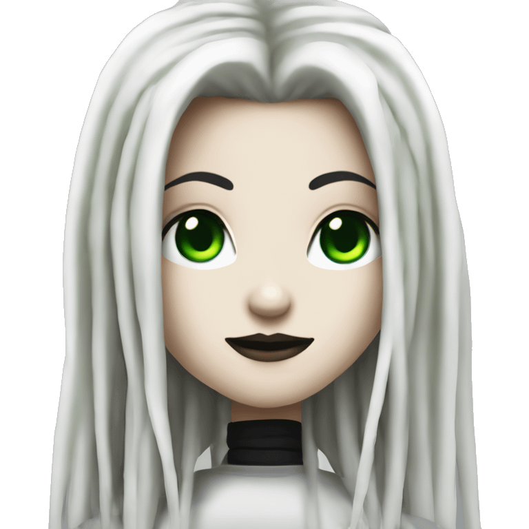 White girl, anonymous, cyberpunk black dreadlocks, green eyes, gothic, punk emoji