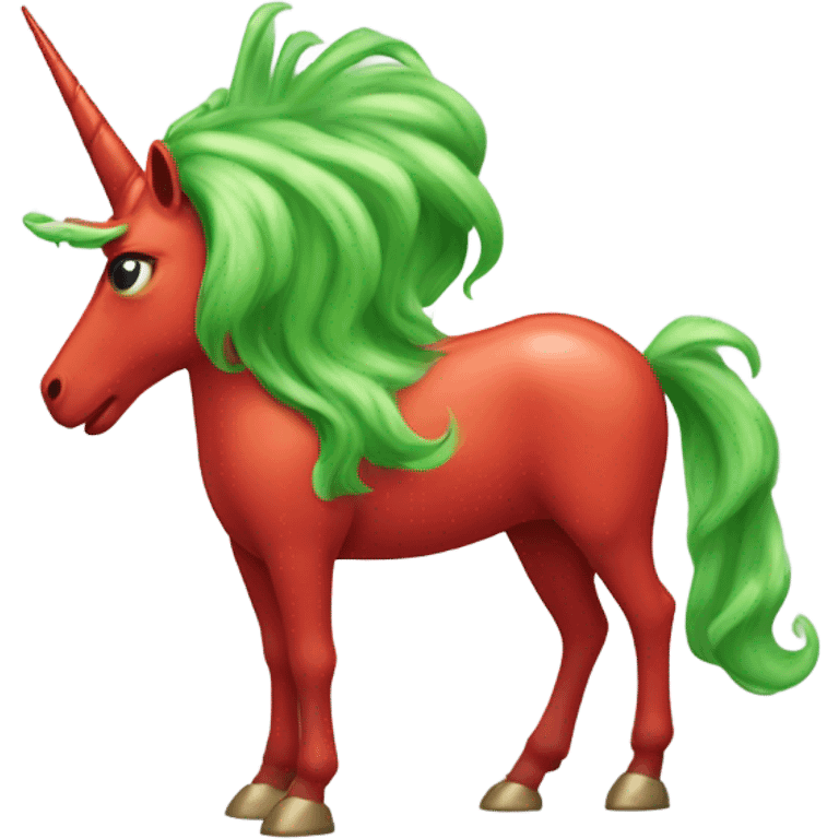 four-legged red unicorn a green amazon alien woman, on a unicorn emoji