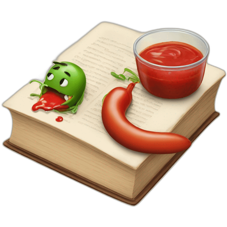 Book eating worms with Ketchup emoji