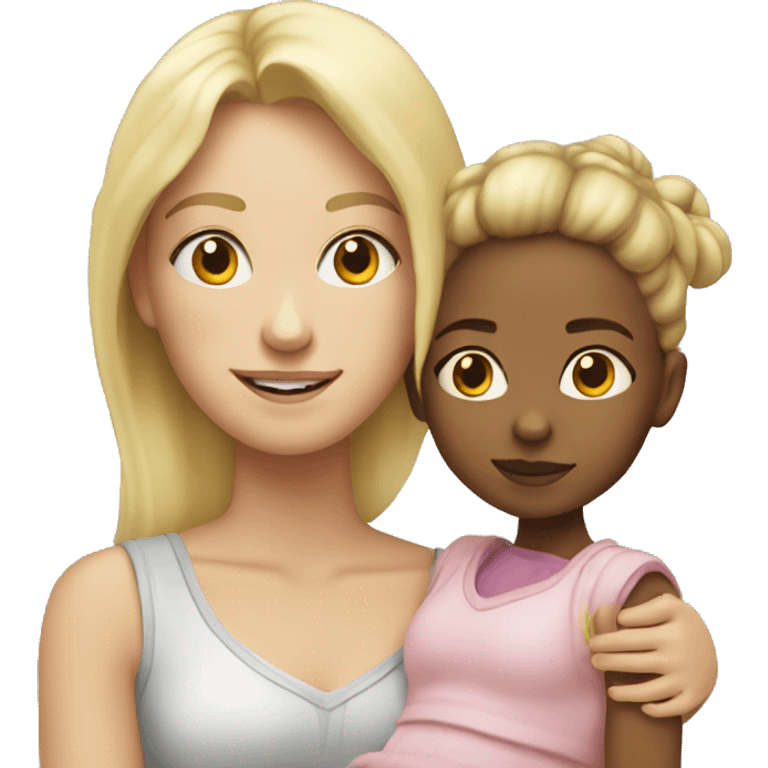 blonde girl and her little daughter in her arms emoji