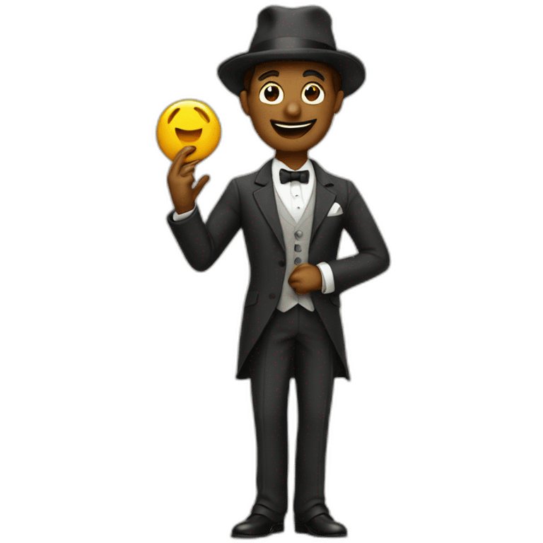 Smartly dressed gentlemen presenting on a stage emoji