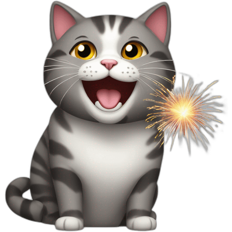 a happy cat with firework emoji