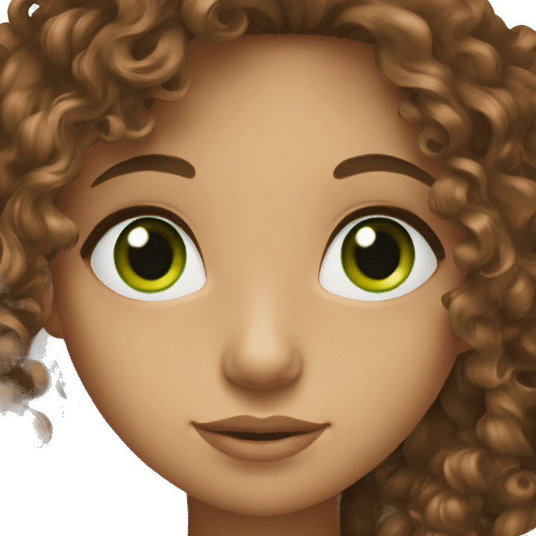 long brown curly hair girl with green eyes emoji