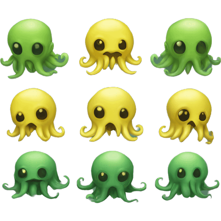 2 Cthulhu, a Cthulhu yellow and  a Cthulhu green emoji