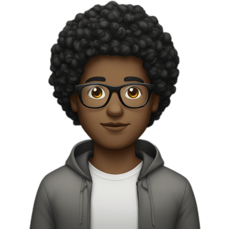 white boy afro curly black hair and squared glasses emoji