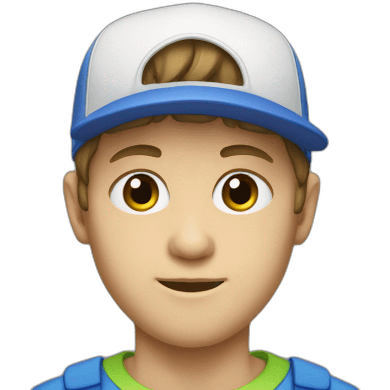 white BOY WITH lime green EYES & BLUE cap emoji